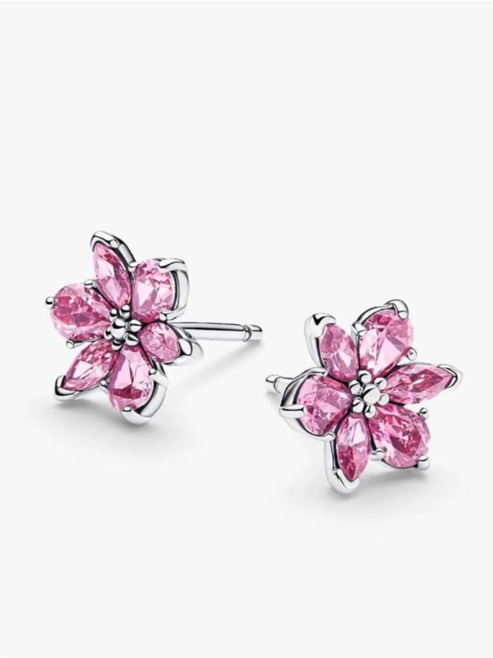 PANDORA Herbarium Sparkling Pink Flower Stud Earrings Sterling silver